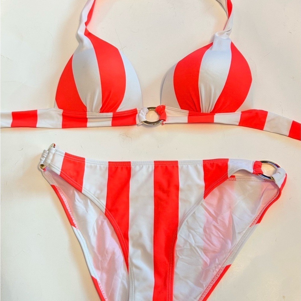 NWOT South Beach Orange and White Striped Bikini Set